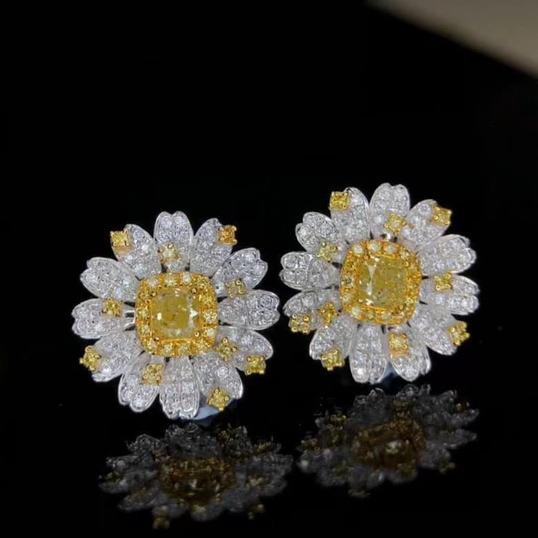 14K GOLD 1.15 CTW NATURAL YELLOW DIAMOND & DIAMOND EARRINGS (1 of 8)