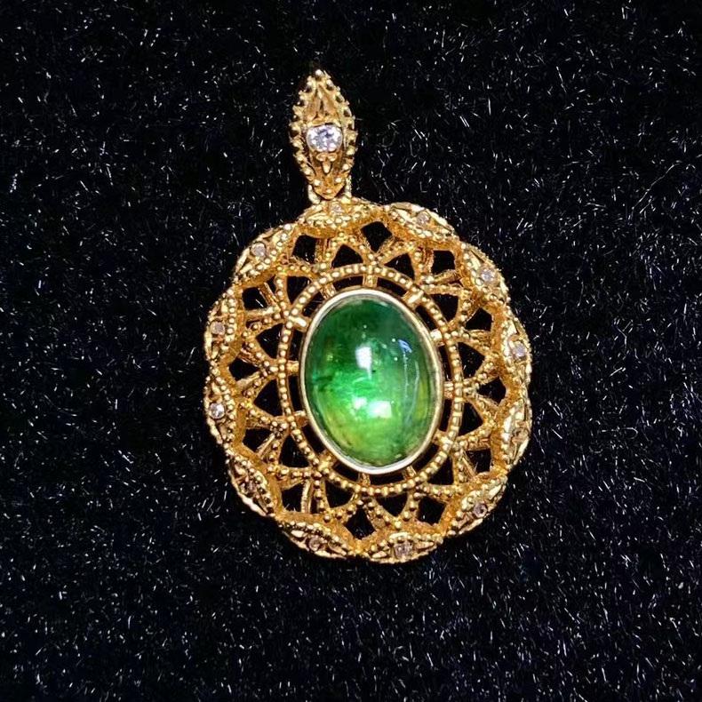 14K GOLD 1 CT NATURAL EMERALD & DIAMOND PENDANT (1 of 4)