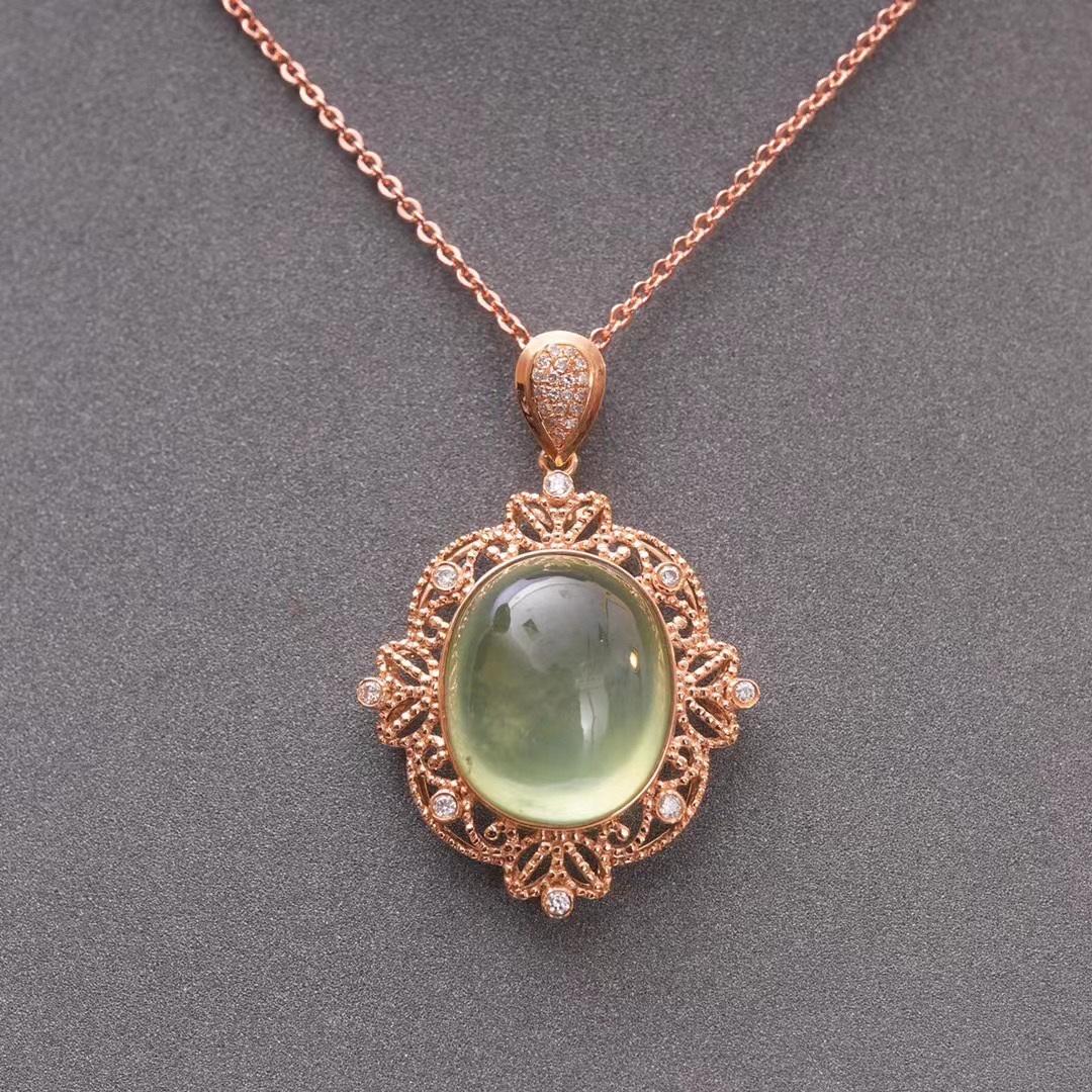 14K GOLD 11.54 CT NATURAL PREHNITE & DIAMOND PENDANT (1 of 9)