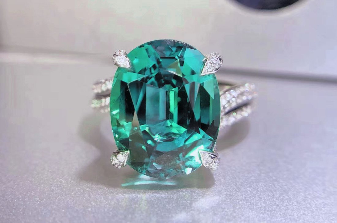 14K GOLD 10.3 CTW NATURAL TOURMALINE & DIAMOND RING (1 of 6)