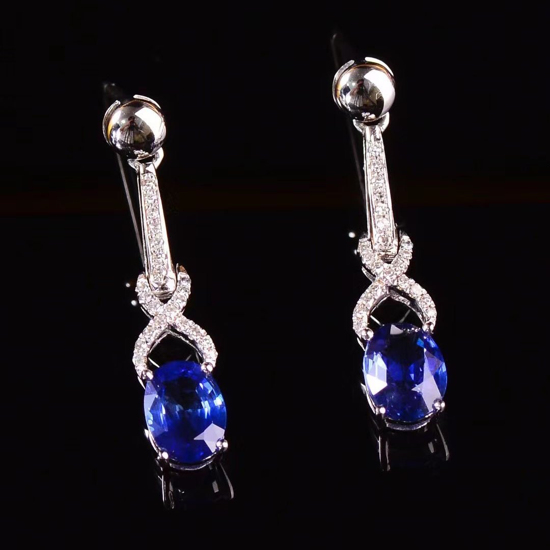 14K GOLD 1.88 CT NATURAL SAPPHIRE & DIAMOND EARRINGS (1 of 7)