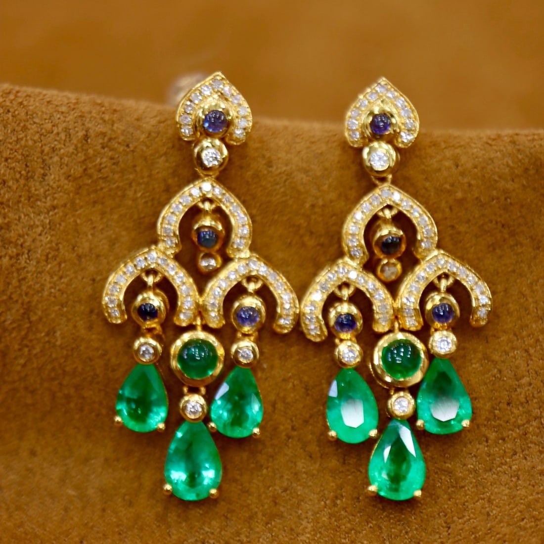 CERTIFIED 14K GOLD 3.71 CTW VIVID GREEN NATURAL EMERALD & DIAMOND EARRINGS (1 of 7)