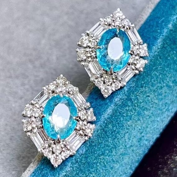 CERTIFIED 14K GOLD 2.60 CTW NATURAL PARAIBA TOURMALINE & DIAMOND EARRINGS (1 of 5)