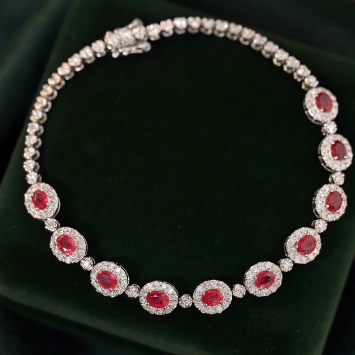 14K CERTIFIED GOLD 3.65 CTW VIVID RED NATURAL RUBY & DIAMOND BRACELET (1 of 9)