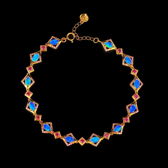 14K CERTIFIED GOLD 1.67 CTW NATURAL OPAL & DIAMOND BRACELET (1 of 8)