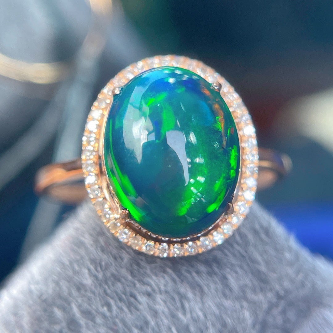 14K GOLD 3.95 CT NATURAL OPAL & DIAMOND RING (1 of 7)