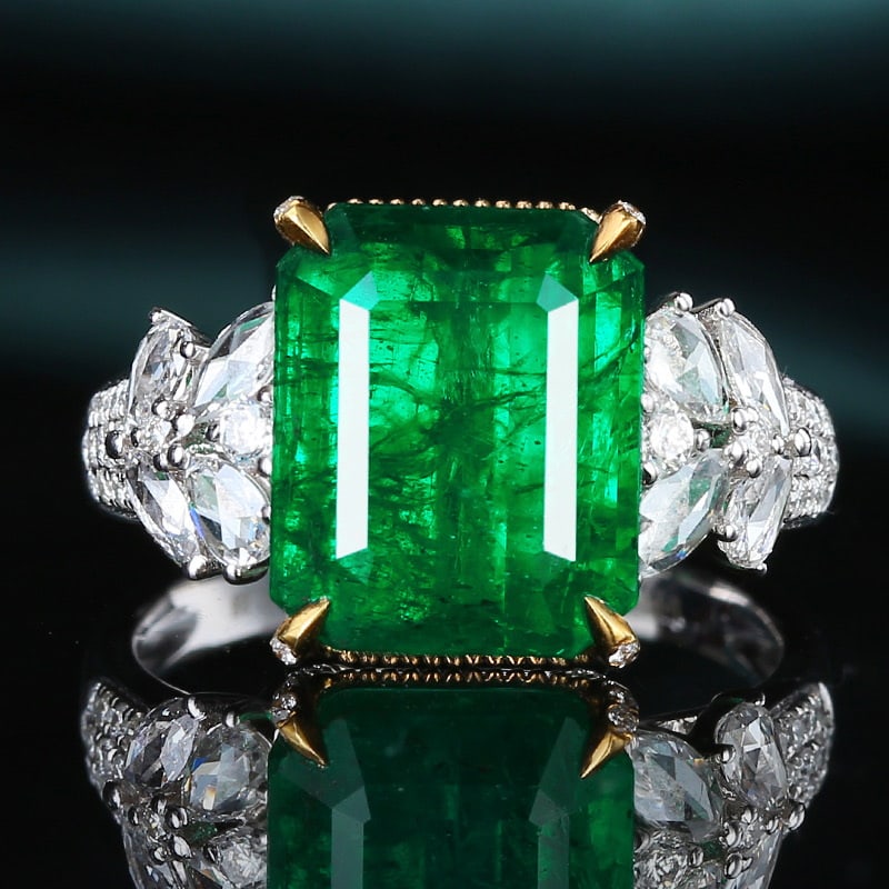 14K CERTIFIED GOLD 6.71 CTW VIVID GREEN NATURAL EMERALD & DIAMOND RING (1 of 5)