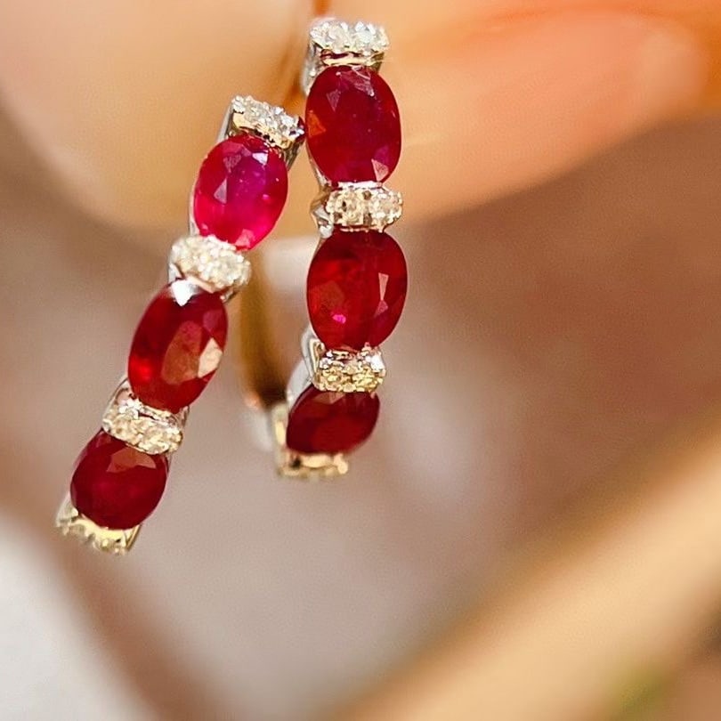 CERTIFIED 14K  GOLD 1 CT NATURAL RUBY & DIAMOND EARRINGS (1 of 5)