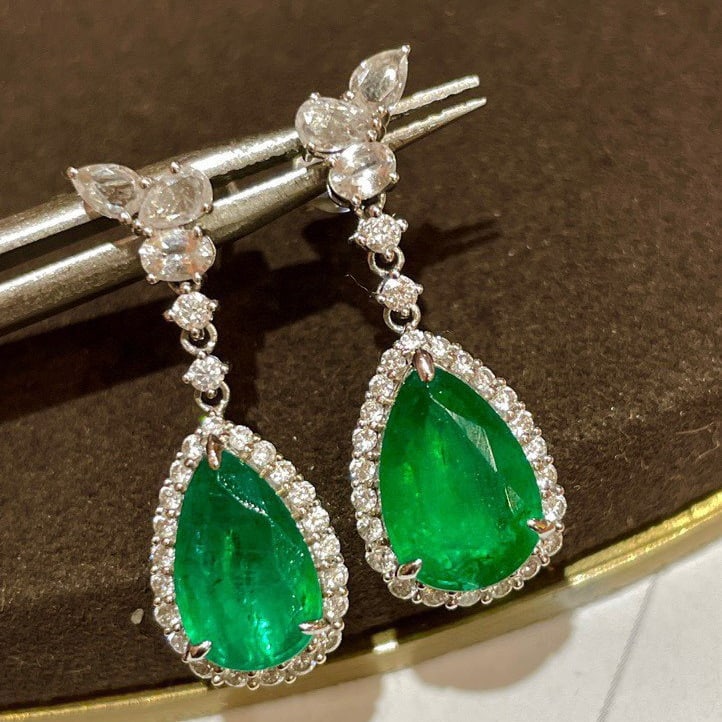 CERTIFIED 14K  GOLD 4.87 CTW VIVID GREEN NATURAL EMERALD & DIAMOND EARRINGS (1 of 7)