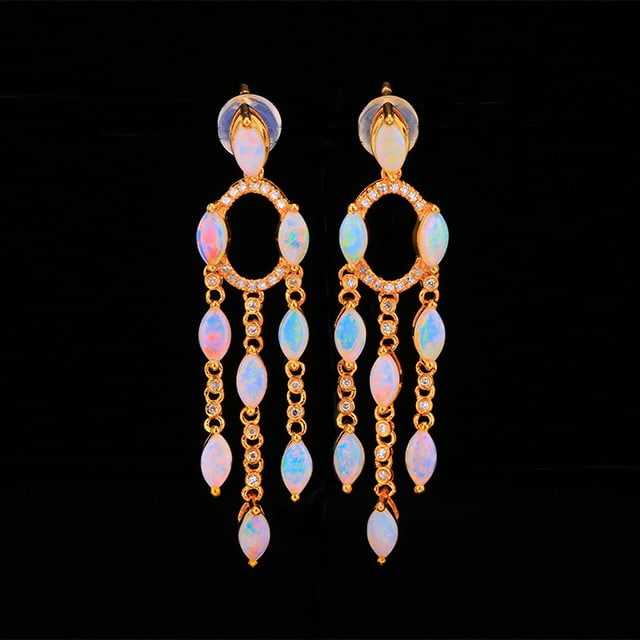 CERTIFIED 14K GOLD 0.77 CT NATURAL OPAL & DIAMOND EARRINGS (1 of 6)