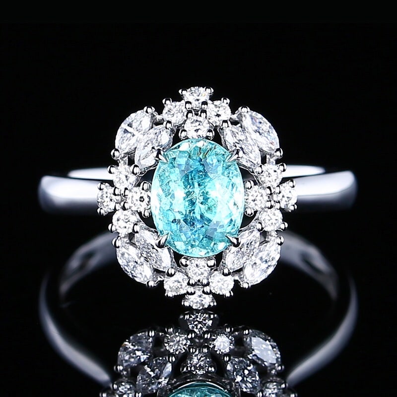 CERTIFIED 14K GOLD 1.30 CTW NATURAL PARAIBA TOURMALINE & DIAMOND RING (1 of 7)