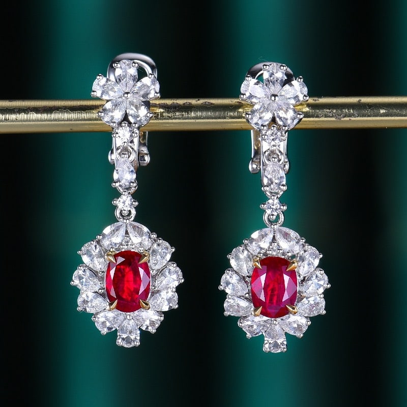 14K GOLD 1.09 CTW NATURAL RUBY & DIAMOND EARRINGS (1 of 8)
