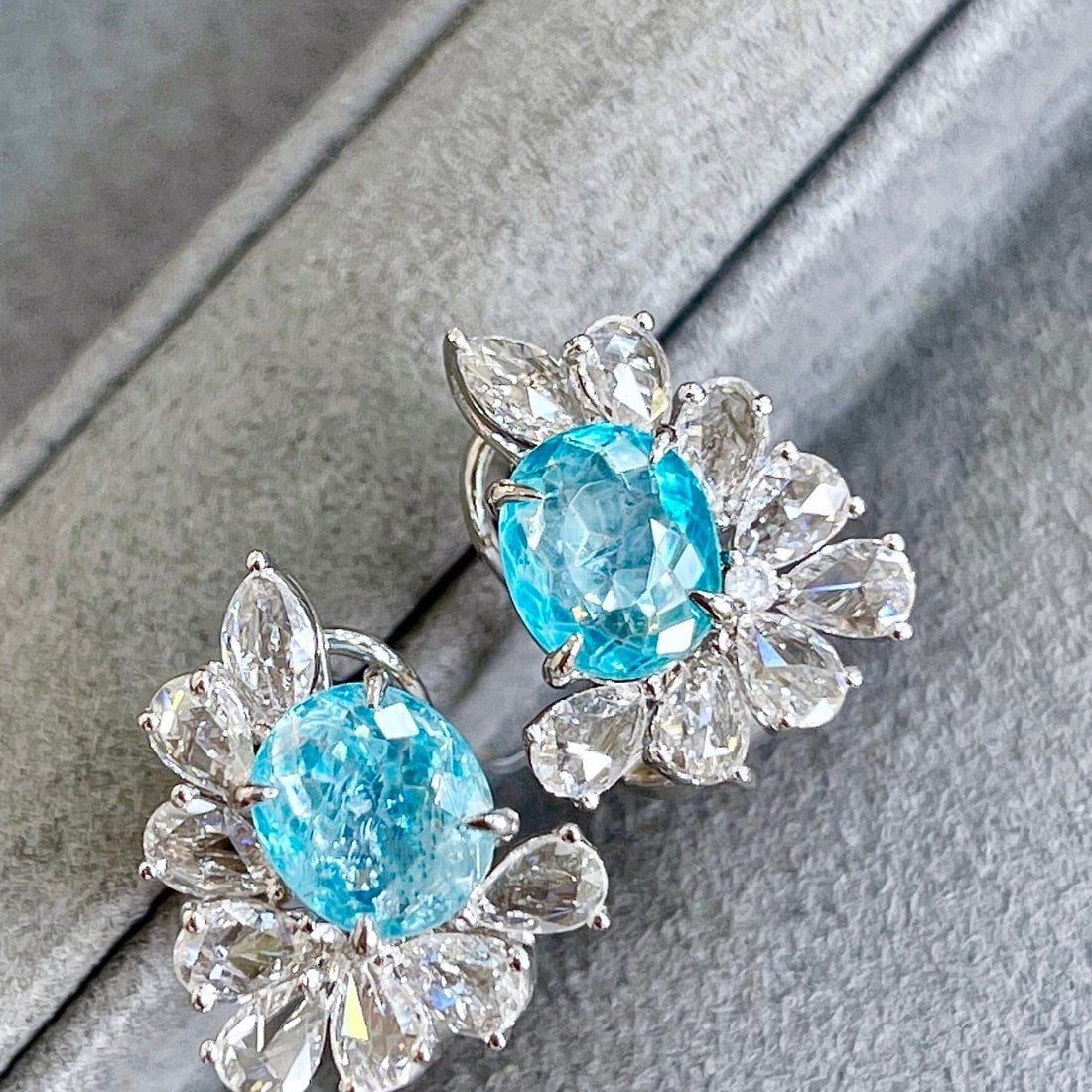14K GOLD 3.5 CTW NATURAL PARAIBA TOURMALINE & DIAMOND EARRINGS (1 of 7)
