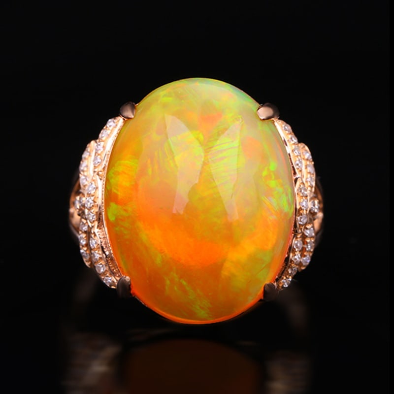 14K GOLD 12.26 CTW NATURAL OPAL & DIAMOND RING (1 of 7)