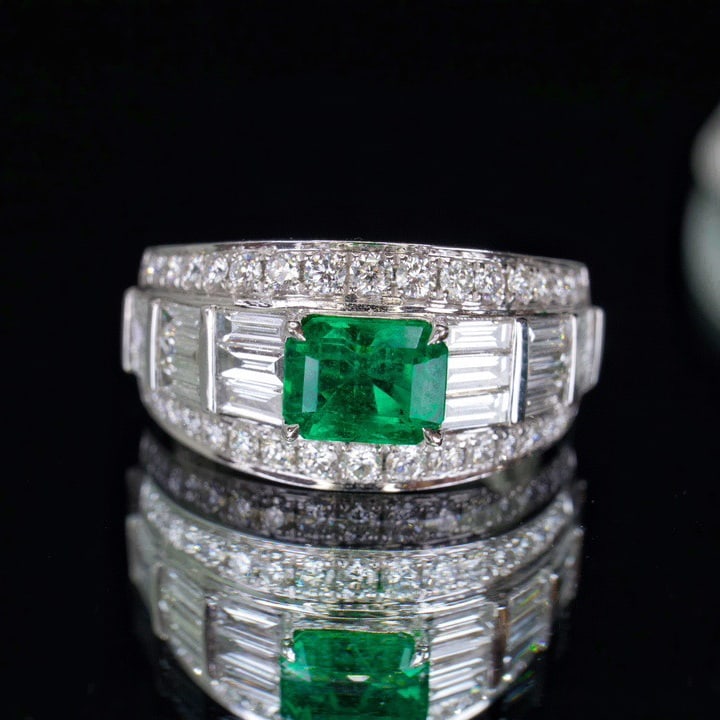 14K GOLD 1.93 CTW VIVID GREEN NATURAL EMERALD & DIAMOND RING (1 of 6)