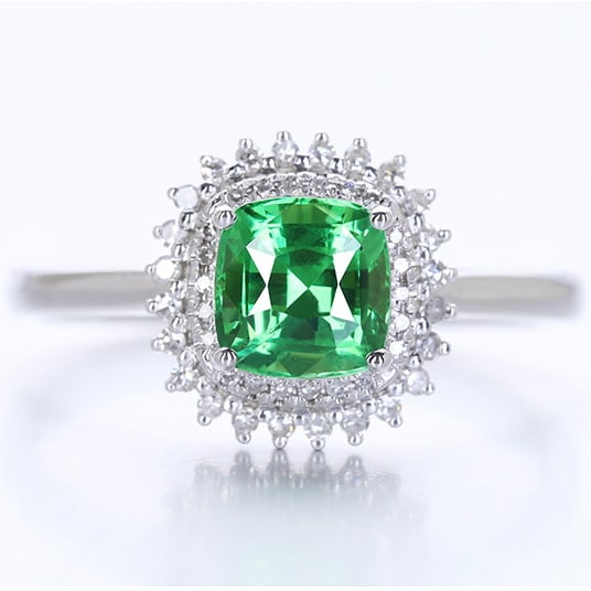 14K GOLD 1 CT NATURAL TSAVORITE & DIAMOND RING (1 of 7)