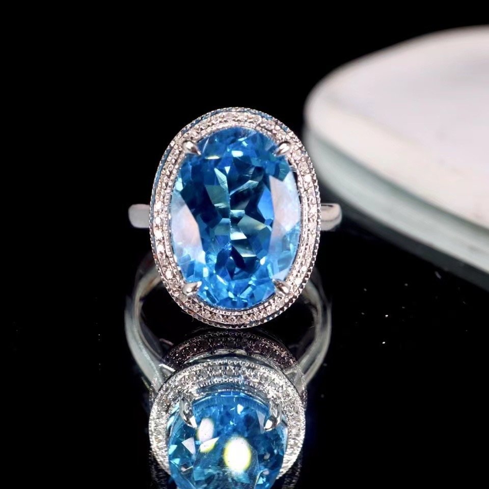 14K GOLD 7.53 CTW NATURAL TOPAZ & DIAMOND RING (1 of 4)