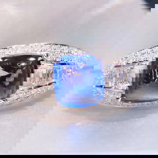 14K GOLD 3.81 CTW VIVID BLUE NATURAL SAPPHIRE & DIAMOND RING: Ref:230650016 Gold Content:14K Gold Ring Size:7.25US Main Gemstone:Sapphire Number of stones:1 Shape:Suger-Loaf Carat Weight:2.25ct Color:Vivid Blue Treatment:Natural Cut Grade:G Adjacent Gems