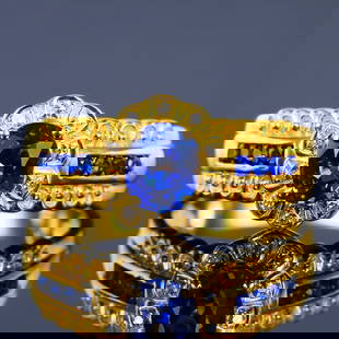 14K GOLD 1.15 CTW VIVID BLUE NATURAL SAPPHIRE & DIAMOND RING: Ref:230650411 Gold Content:14K Gold Ring Size:7.25US Main Gemstone:Sapphire Number of stones:1 Shape:Oval Carat Weight:1.1ct Color:Vivid Blue Treatment:Natural Cut Grade:G Adjacent Gemstone 2