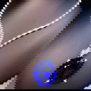 14K GOLD 57.08 CTW VIVID BLUE NATURAL TANZANITE & DIAMOND NECKLACE: Ref:230649095 Gold Content:14K Gold Main Gemstone:Tanzanite Number of stones:1 Shape:Oval Carat Weight:52.55ct Color:Vivid Blue Treatment:Natural Cut Grade:G Adjacent Gemstone 2 : Diamond Shap