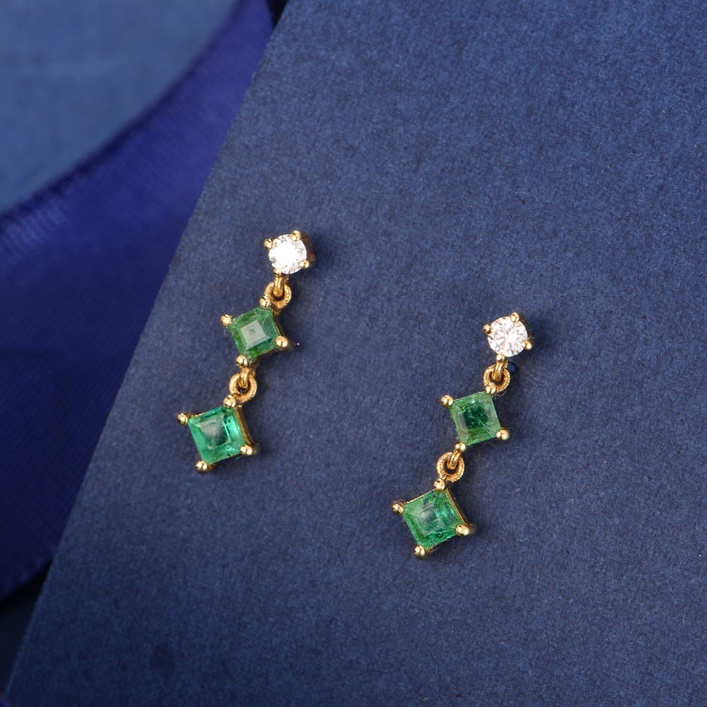 14K GOLD 0.69 CTW NATURAL EMERALD & DIAMOND EARRINGS (1 of 7)