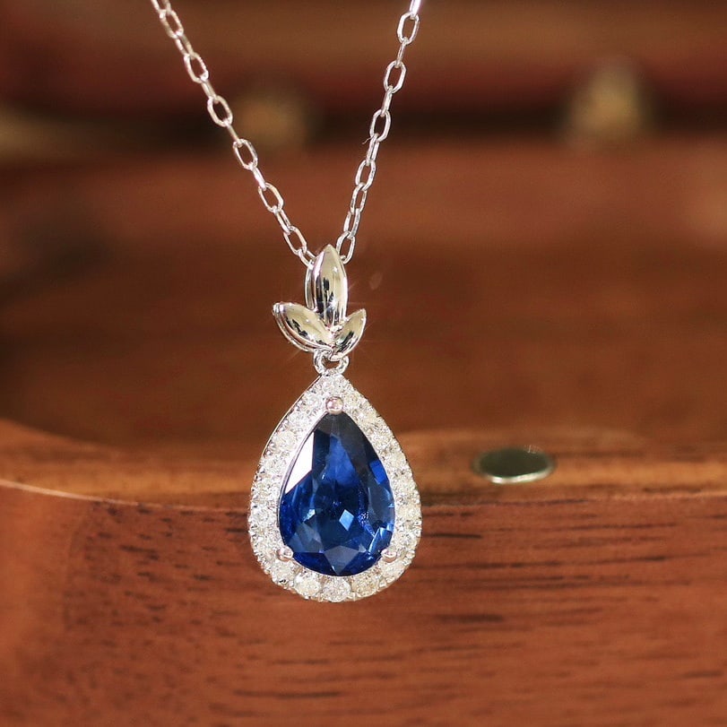 14K GOLD 1.15 CTW NATURAL SAPPHIRE & DIAMOND PENDANT (1 of 7)