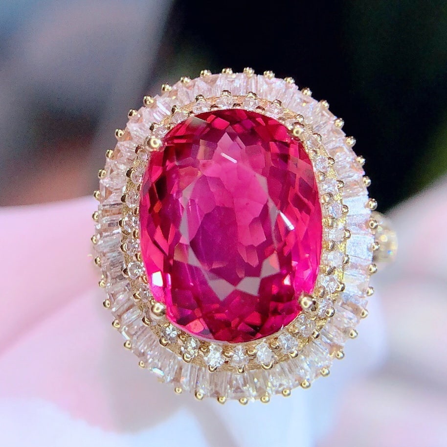 14K GOLD 8.55 CTW NATURAL TOURMALINE & DIAMOND RING (1 of 7)