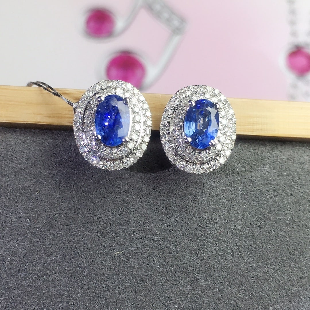 14K GOLD 1.2 CT NATURAL SAPPHIRE & DIAMOND EARRINGS (1 of 4)