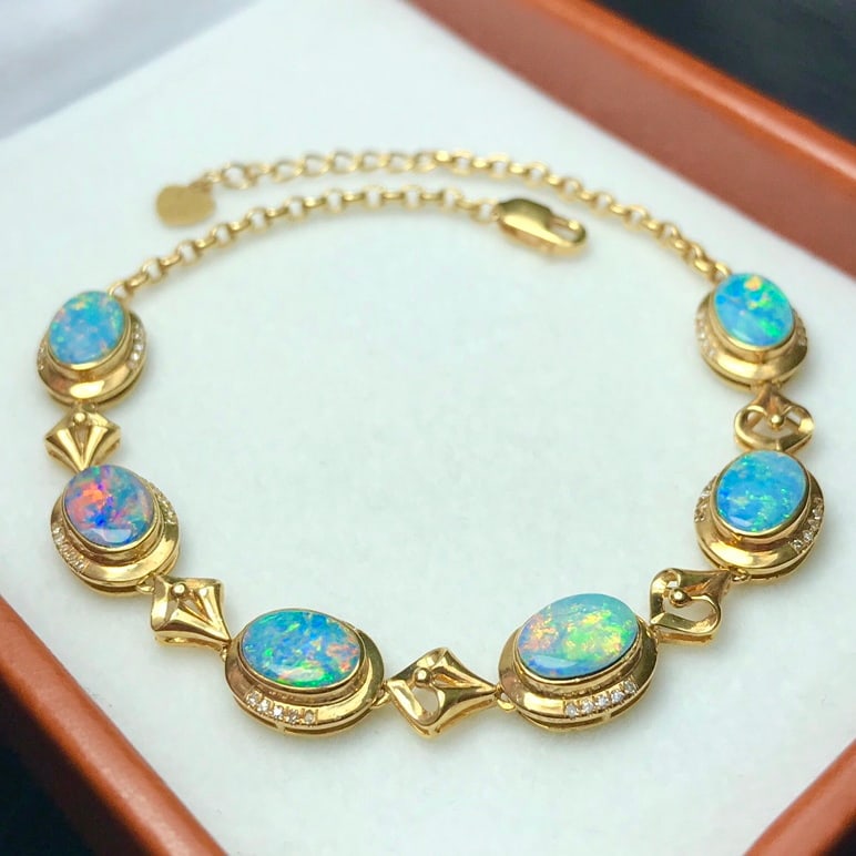 14K GOLD 6.82 CT NATURAL OPAL & DIAMOND BRACELET (1 of 6)