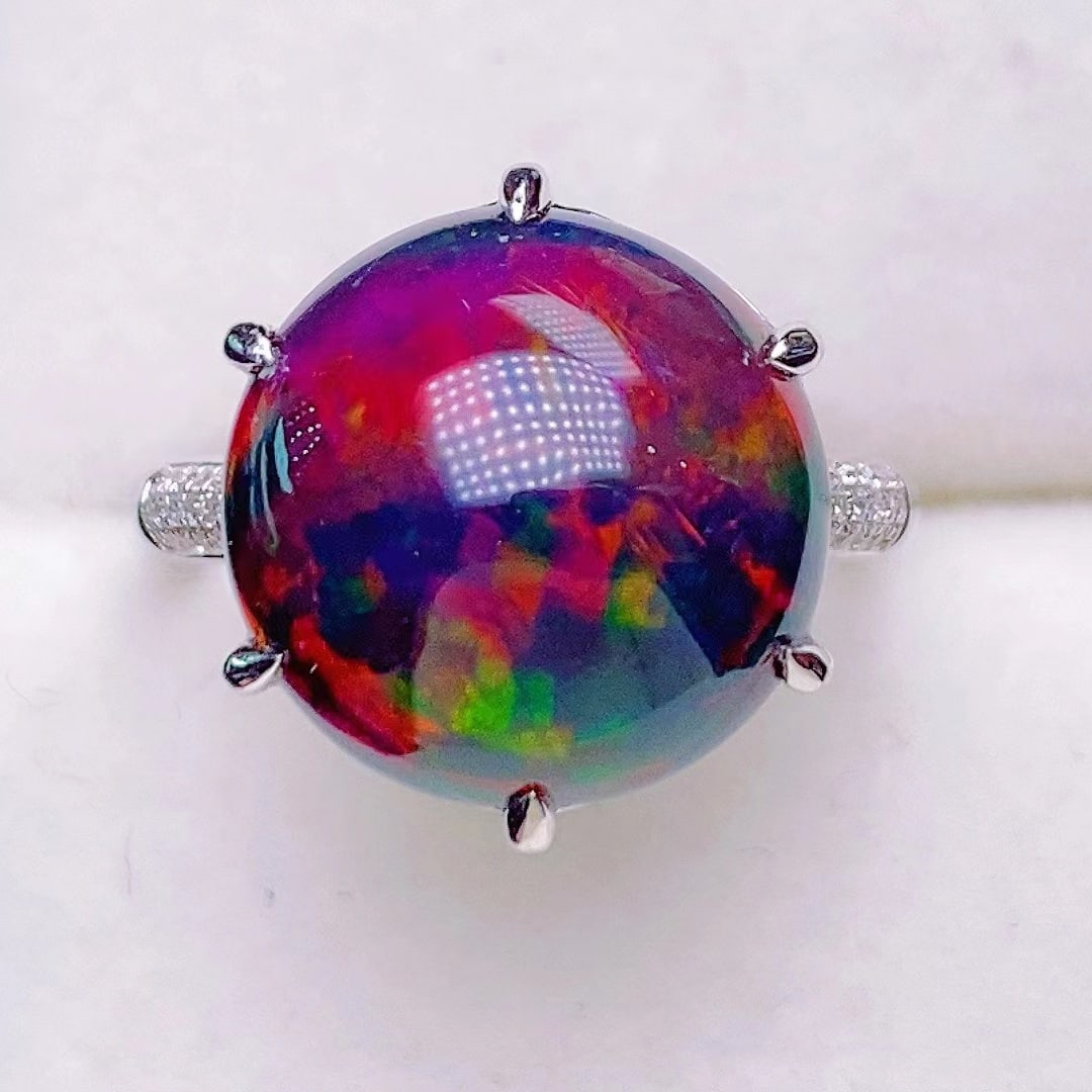 14K GOLD 6.34 CTW NATURAL OPAL & DIAMOND RING (1 of 9)