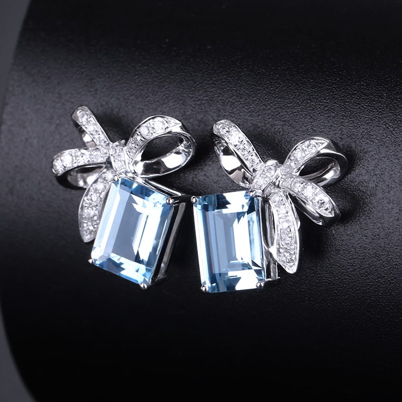 14K GOLD 1.63 CTW NATURAL AQUAMARINE & DIAMOND EARRINGS (1 of 7)