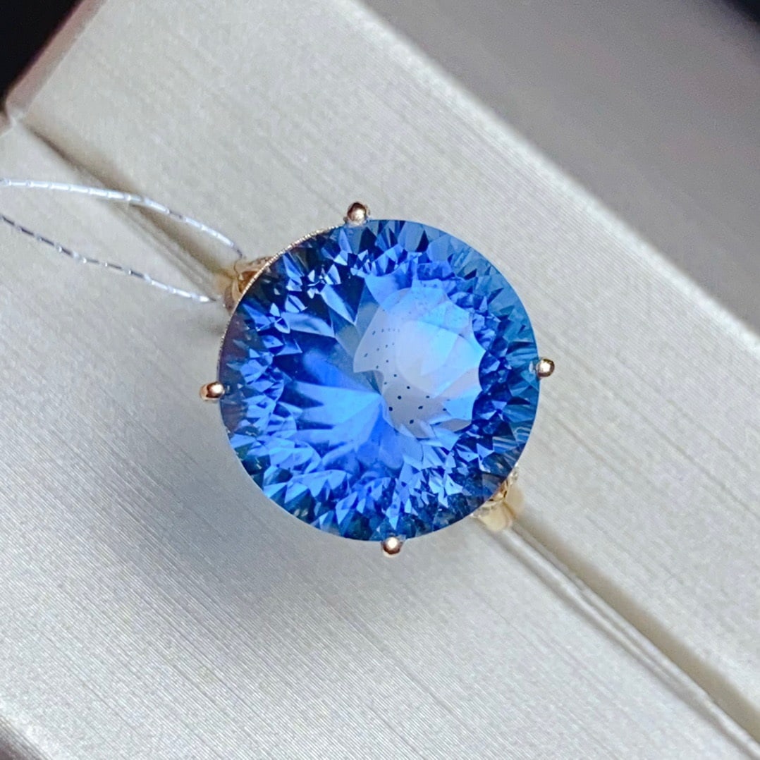 14K GOLD 14.9 CT VIVID BLUE NATURAL TOPAZ & DIAMOND RING (1 of 7)