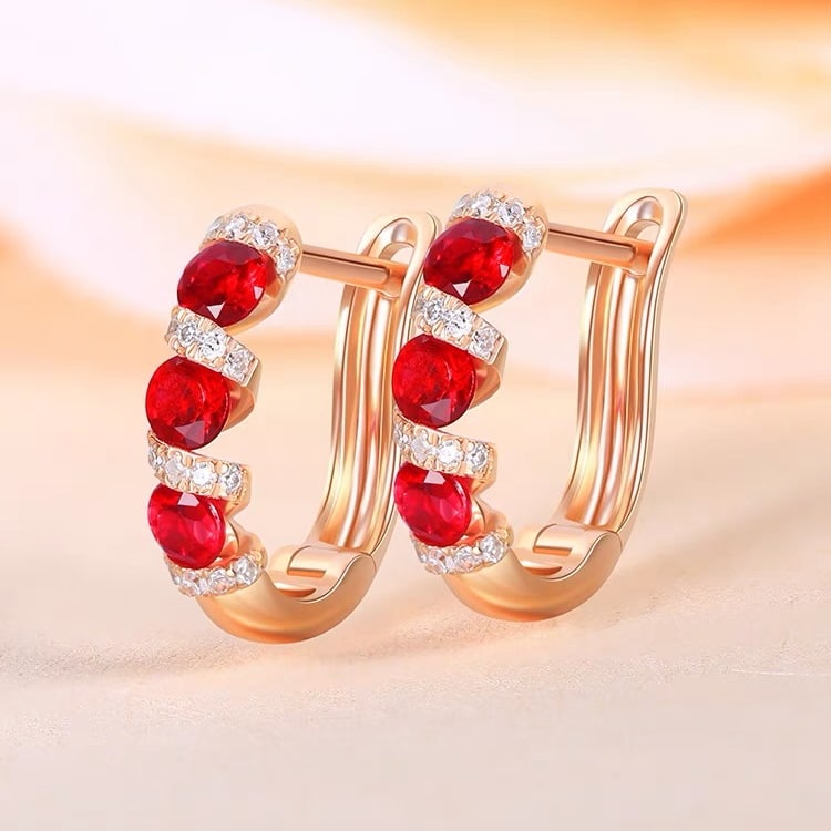 14K GOLD 0.55 CT NATURAL RUBY & DIAMOND EARRINGS (1 of 4)