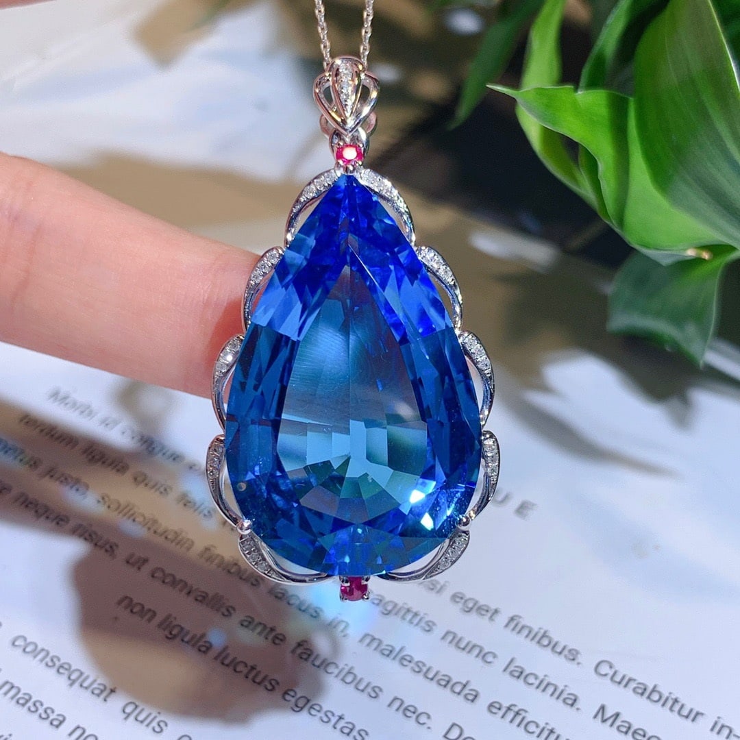 14K GOLD 50.16 CTW NATURAL TOPAZ & DIAMOND PENDANT (1 of 7)