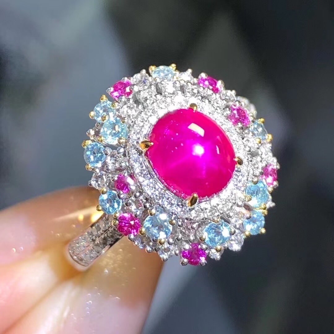 14K GOLD 2.5 CTW VIVID RED NATURAL STAR RUBY & DIAMOND RING (1 of 6)