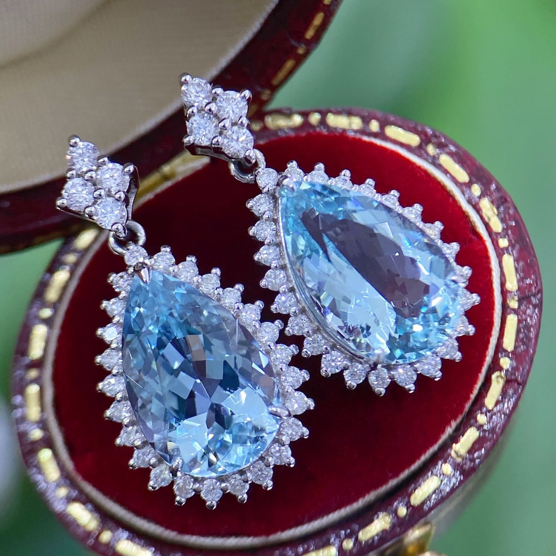 14K GOLD 7.19 CTW VIVID BLUE NATURAL AQUAMARINE & DIAMOND EARRINGS (1 of 7)