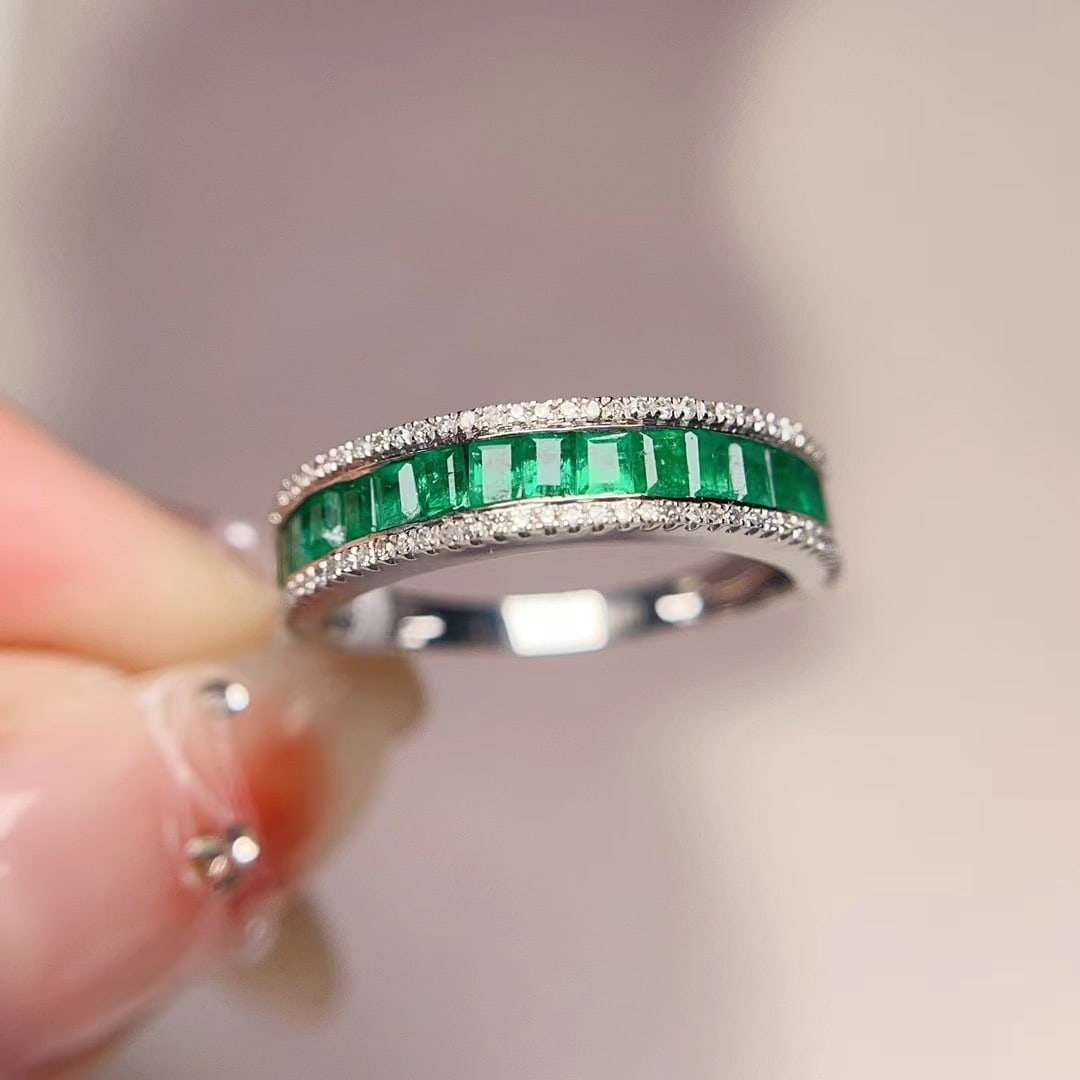 14K GOLD 1.65 CT VIVID GREEN NATURAL EMERALD & DIAMOND RING (1 of 7)