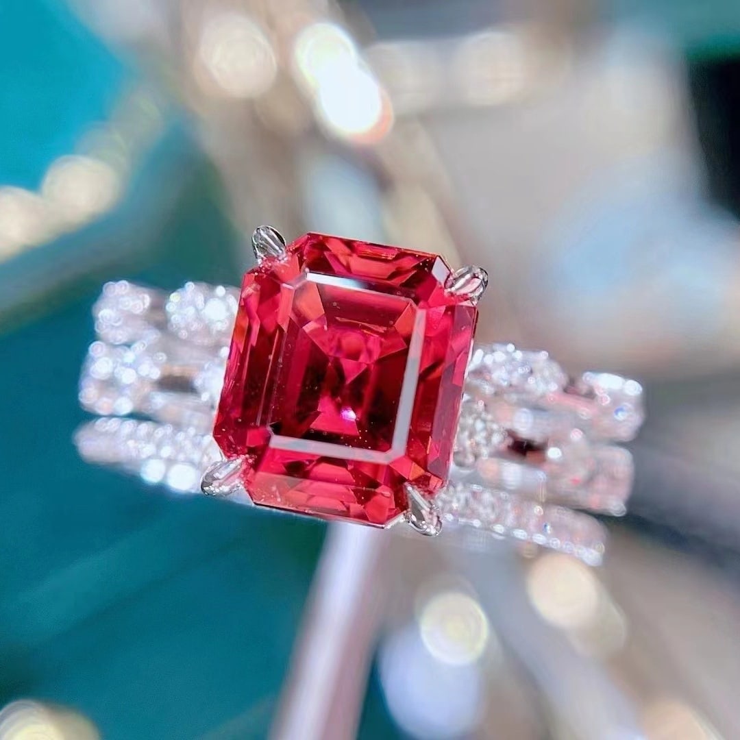 14K GOLD 3.93 CT VIVID RED NATURAL TOURMALINE & DIAMOND RING (1 of 9)