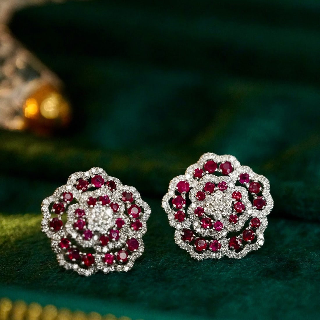 14K GOLD 2.02 CTW NATURAL RUBY & DIAMOND EARRINGS (1 of 4)