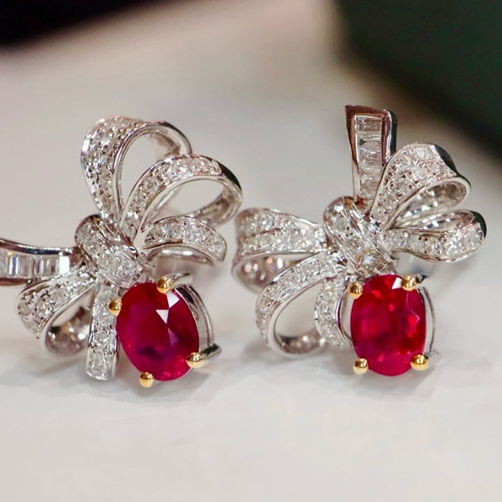 14K GOLD 0.99 CTW VIVID RED NATURAL RUBY & DIAMOND EARRINGS (1 of 7)