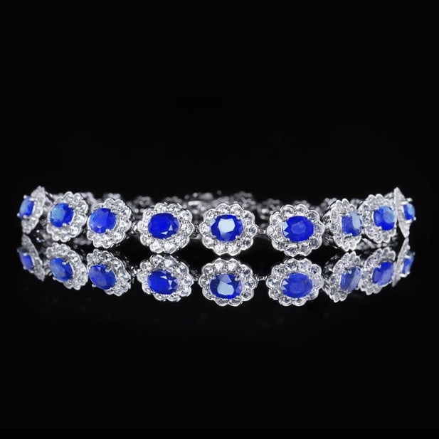 14K GOLD 3.89 CTW NATURAL SAPPHIRE & DIAMOND BRACELET (1 of 4)