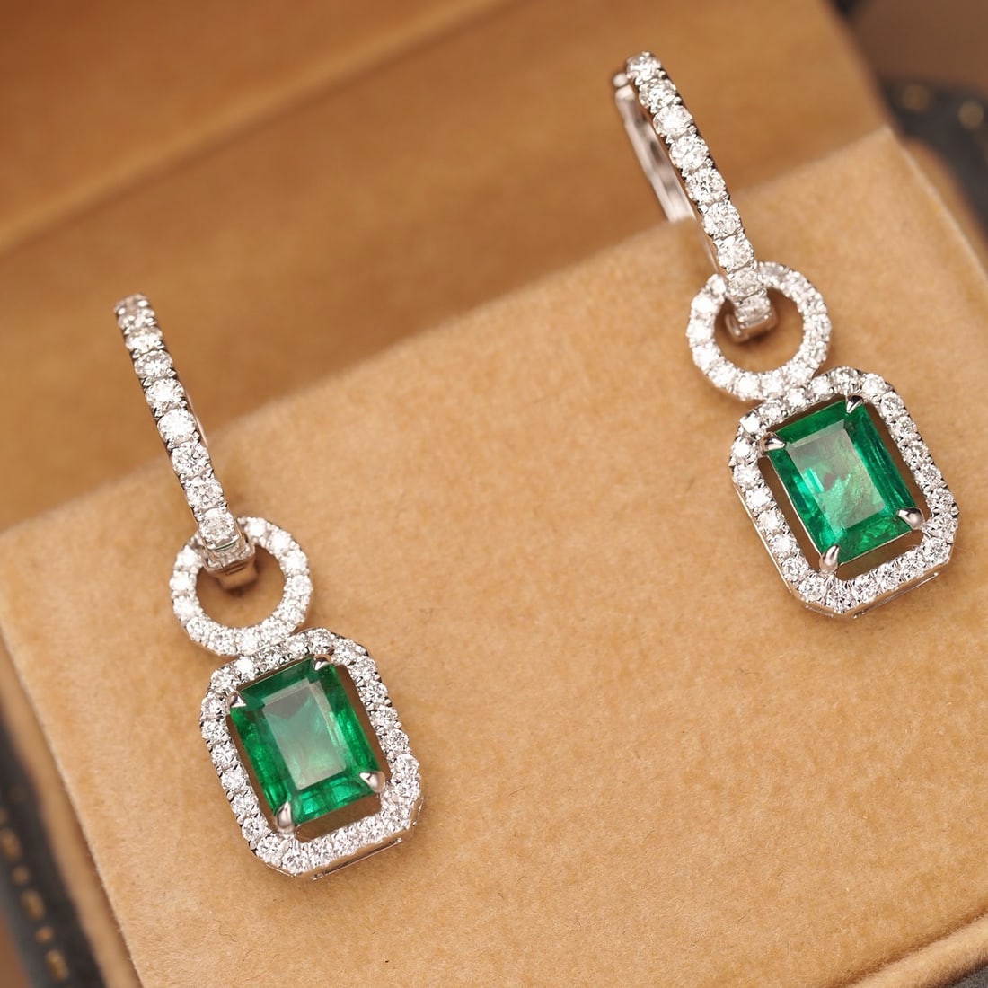 14K GOLD 2.56 CTW VIVID GREEN NATURAL EMERALD & DIAMOND EARRINGS (1 of 6)