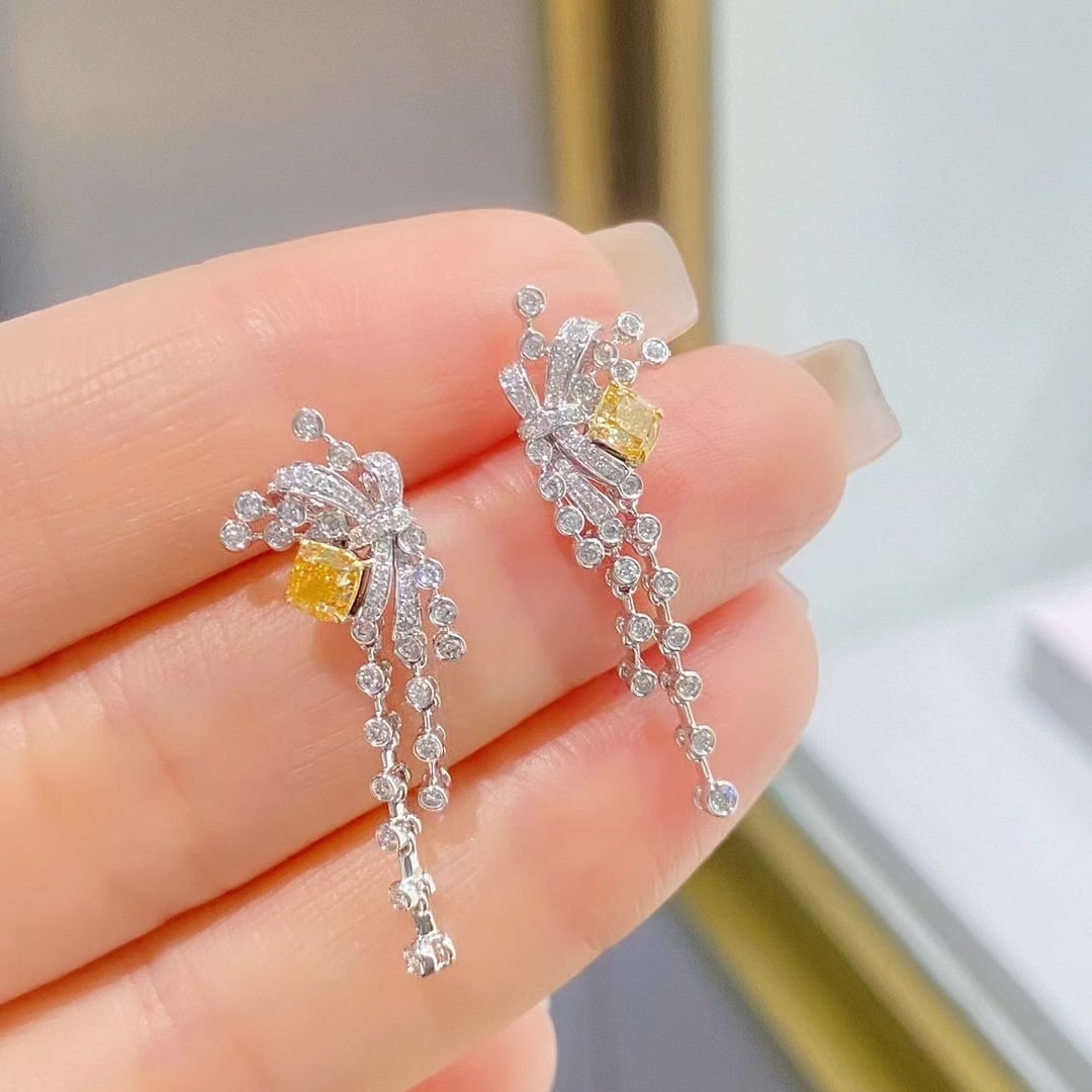 14K GOLD 1.11 CTW NATURAL YELLOW DIAMOND & DIAMOND EARRINGS (1 of 3)
