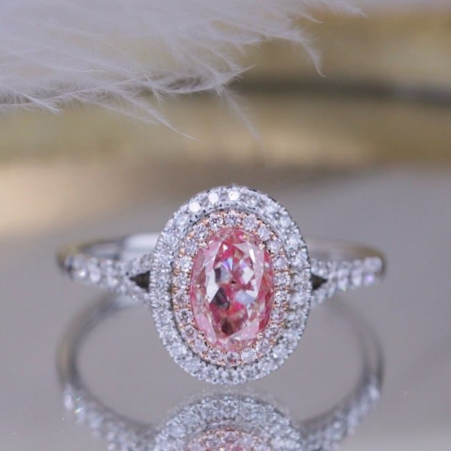 14K GOLD 1.38 CTW NATURAL PINK DIAMOND & DIAMOND RING (1 of 9)