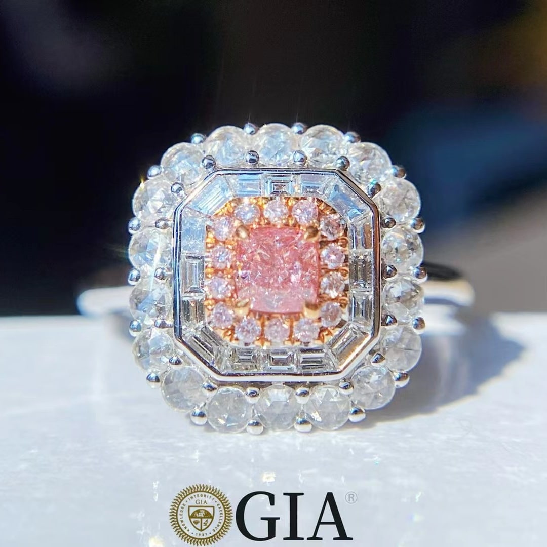 GIA CERTIFIED 14K GOLD 0.90 CTW NATURAL PINK DIAMOND & DIAMOND RING (1 of 5)
