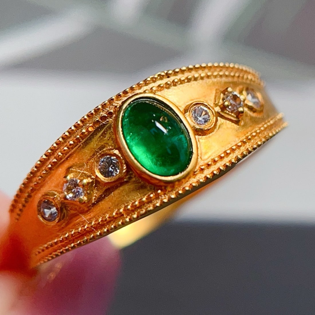 14K GOLD 0.5 CT VIVID GREEN NATURAL EMERALD & SAPPHIRE RING (1 of 6)