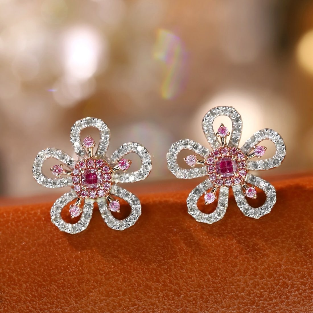 14K GOLD 0.60 CTW NATURAL PINK DIAMOND & DIAMOND EARRINGS (1 of 8)