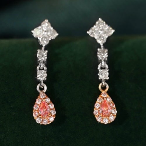 14K GOLD 0.46 CTW NATURAL PINK DIAMOND & DIAMOND EARRINGS (1 of 9)