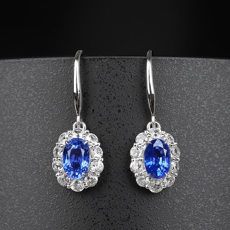 14K GOLD 2.3 CTW NATURAL SAPPHIRE & SAPPHIRE EARRINGS (1 of 7)