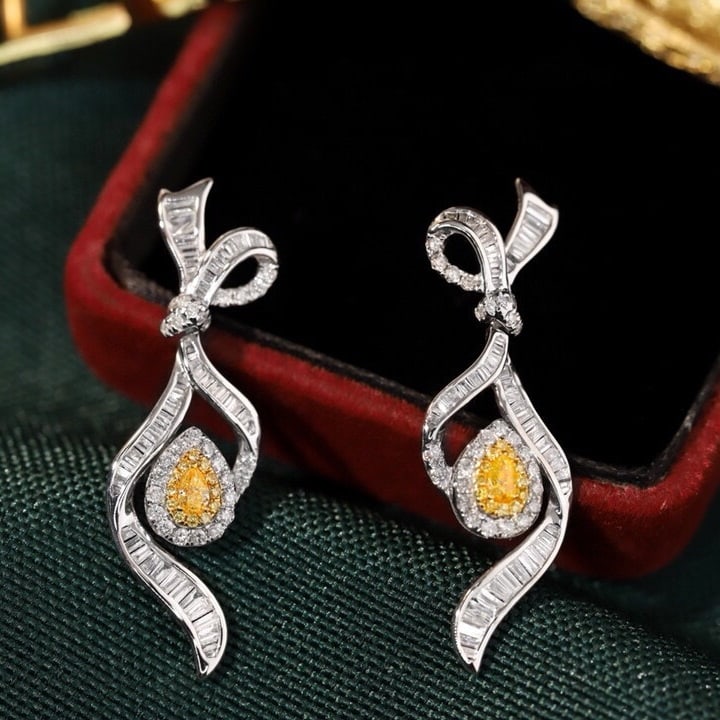 14K GOLD 1.40 CTW NATURAL YELLOW DIAMOND & DIAMOND EARRINGS (1 of 9)